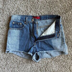 Women's Small Jean Shorts Color Block Light & Dark Denim Faded